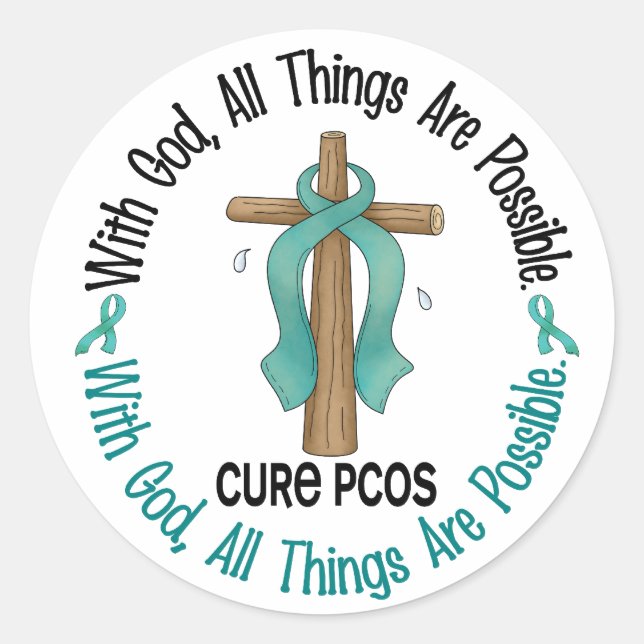 PCOS mit Gottes Kreuz Runder Aufkleber (Vorderseite)