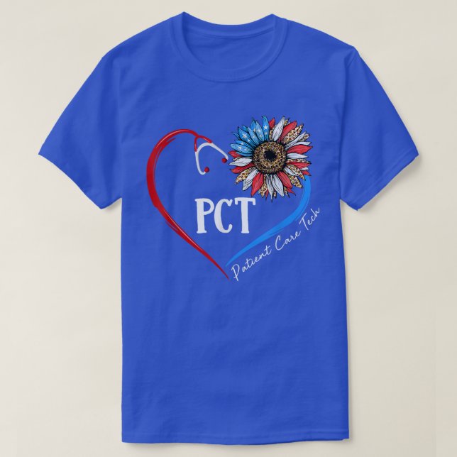 PCT Patient Care Tech USA Sunflower Stethoscope He T-Shirt (Design vorne)