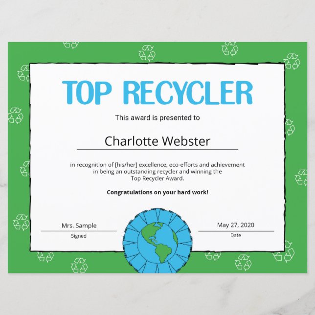 PDF-Dokument mit dem besten Recycler-Zertifikat (Vorderseite)