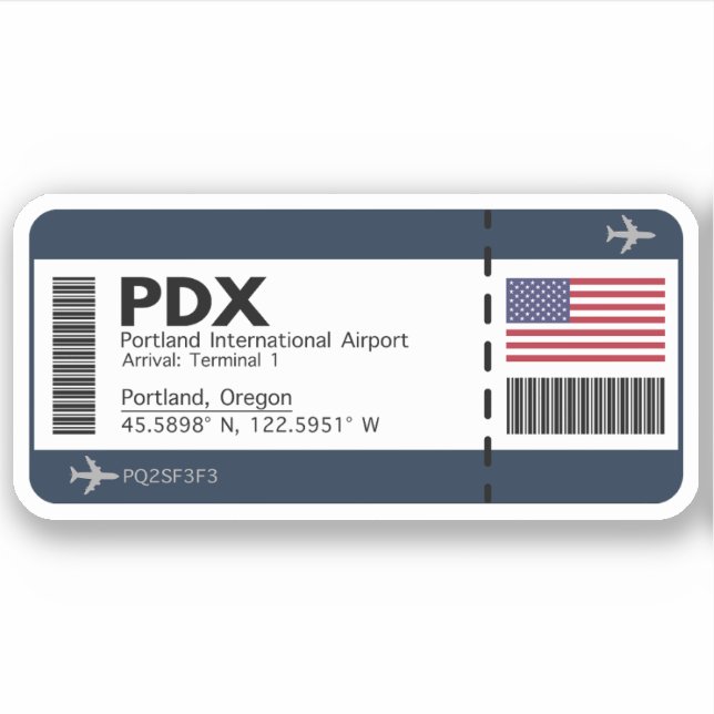 PDX Portland Boarding Pass - Oregon Aufkleber (Vorderseite)