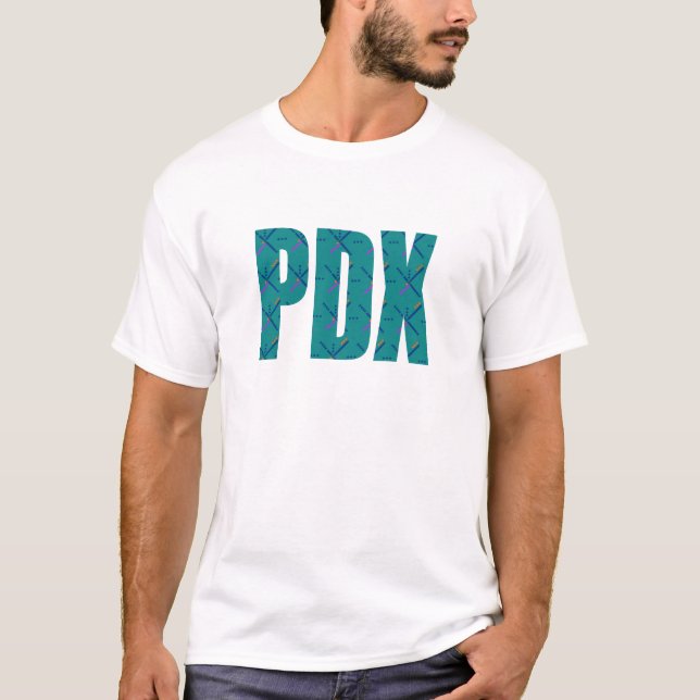 PDX Portland Flughafen-Teppich-Text T-Shirt (Vorderseite)