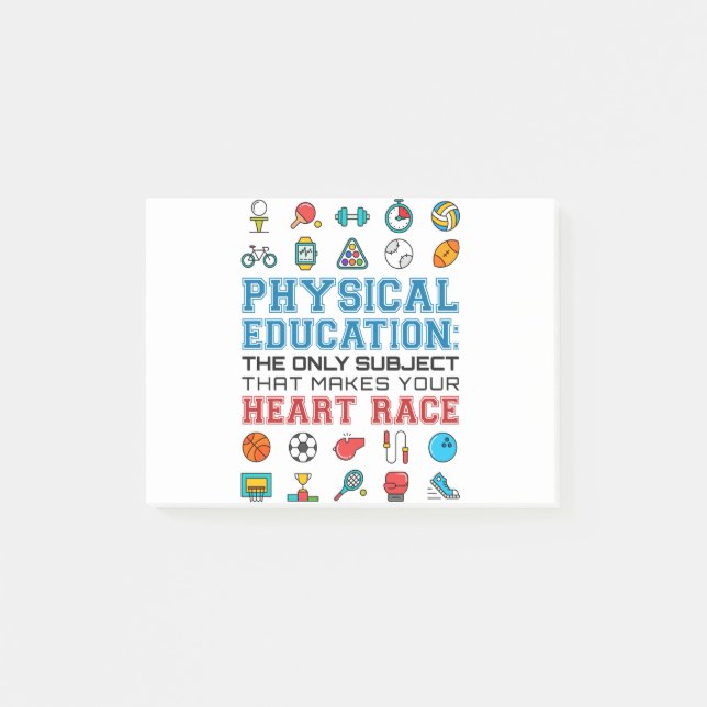 PE Teacher Phys Ed Gym Trainer Herzrasen Post-it Klebezettel (Vorderseite)