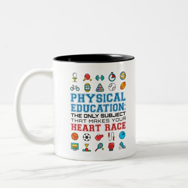 PE Teacher Phys Ed Gym Trainer Herzrasen Zweifarbige Tasse (Links)