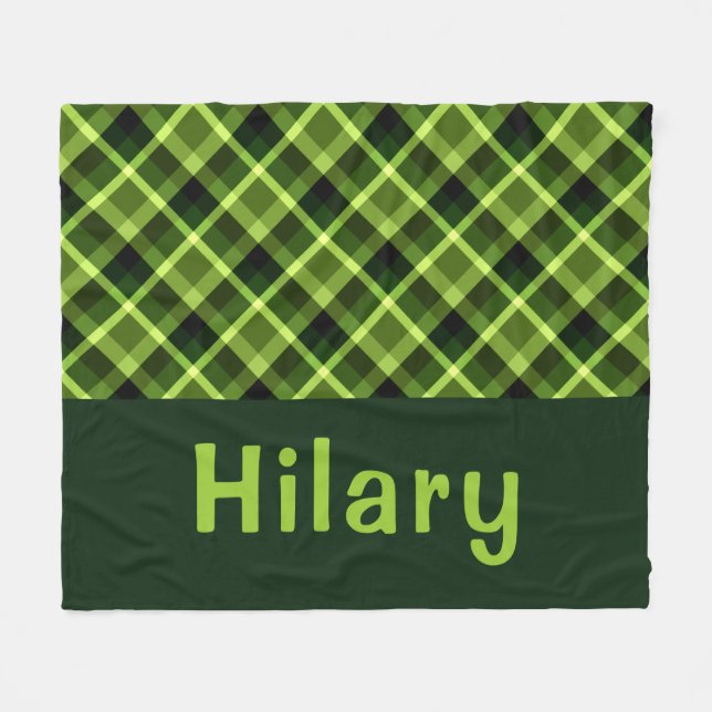Pea Green Kariert Monogram Medium Fleece Blanket (Vorderseite (Horizontal))