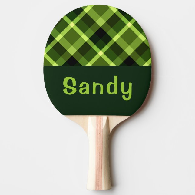 Pea Green Kariert Monogram Ping Pong Paddle Tischtennis Schläger (Vorderseite)