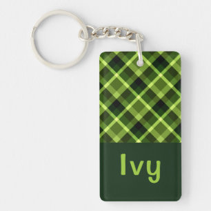 Pea Green Kariert Monogram Rectangle Schlüsselanhä Schlüsselanhänger