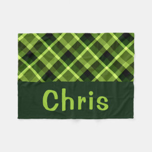 Pea Green Kariert Monogram Small Fleece Blanket
