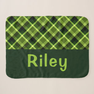 Pea Green Kariert Monogram Small Sherpa Blanket Sherpadecke