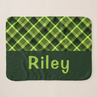 Pea Green Kariert Monogram Small Sherpa Blanket Sherpadecke