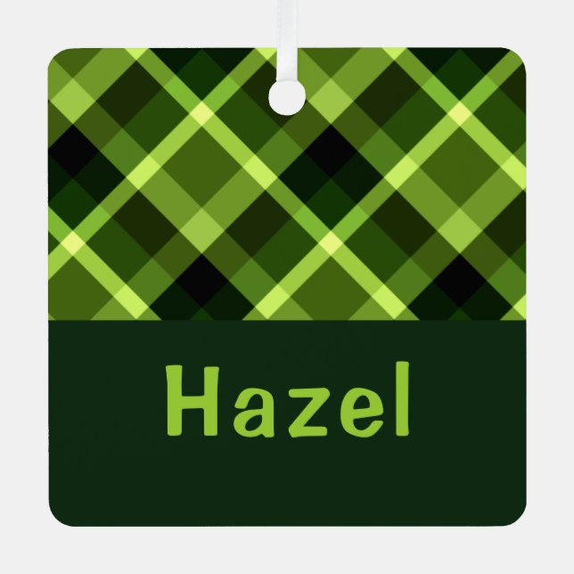 Pea Green Kariert Monogram Square Metal Ornament Aus Metall (Vorderseite)