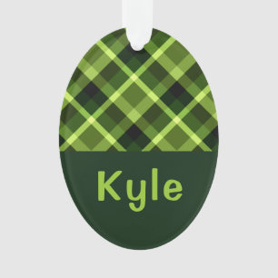 Pea Green Karierte Monogramm Circle Acrylic Orname Ornament