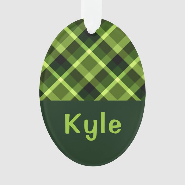 Pea Green Karierte Monogramm Circle Acrylic Orname Ornament (Vorderseite)