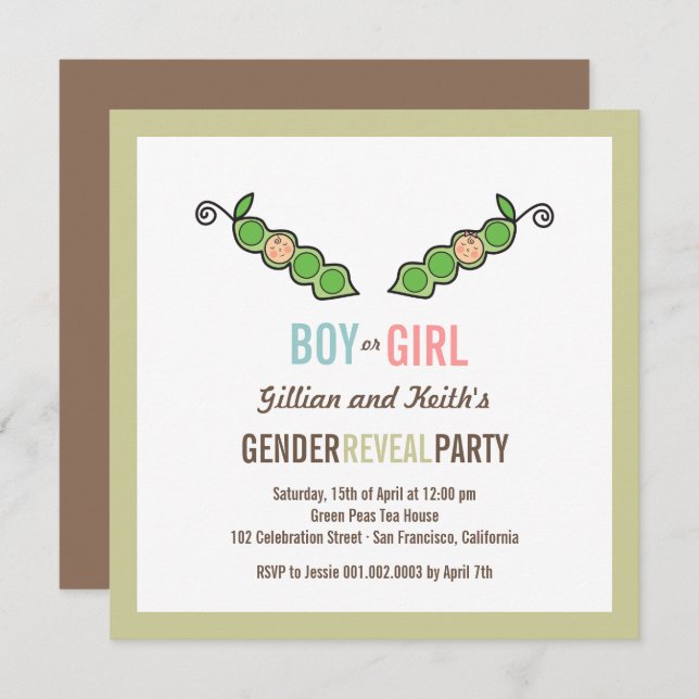 Pea in Pod Gender Reveal Baby Shower einladen Einladung (Vorne/Hinten)
