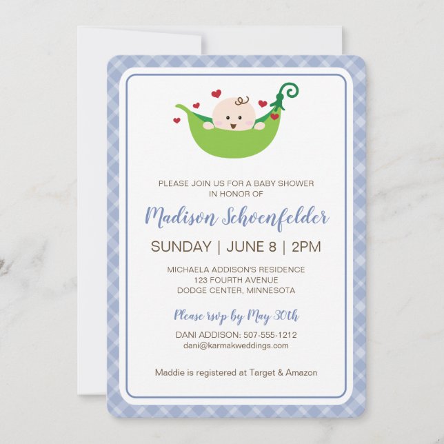 Pea in the Pod Baby Shower Invitation (Boy) Einladung (Vorderseite)