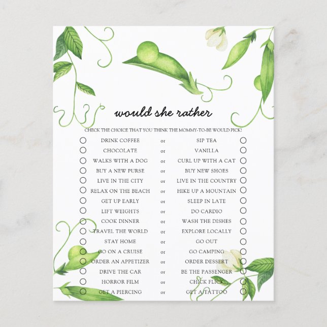 Pea würde sie eher ein Baby-Duschspiel machen (Vorderseite)