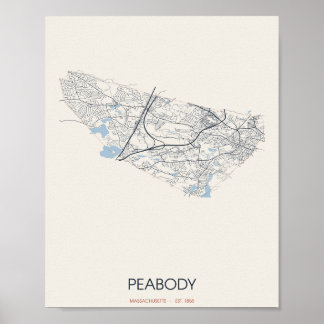 Peabody Massachusetts Straßenkarte Poster