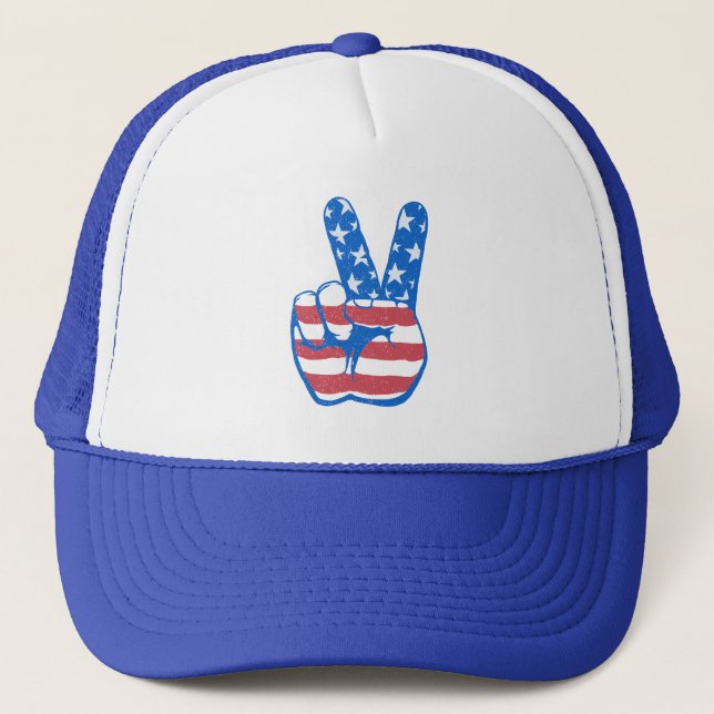 Peace American Flag Pattern Truckerkappe (Vorderseite)