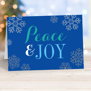 Peace and Joy Blue Corporate Business Holiday Card Feiertagskarte