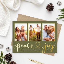 Peace and Joy Modern Gold Heart Script 3 Photo Folien Feiertagskarte