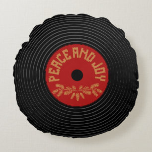 Peace and joy vinylrecord design rundes kissen