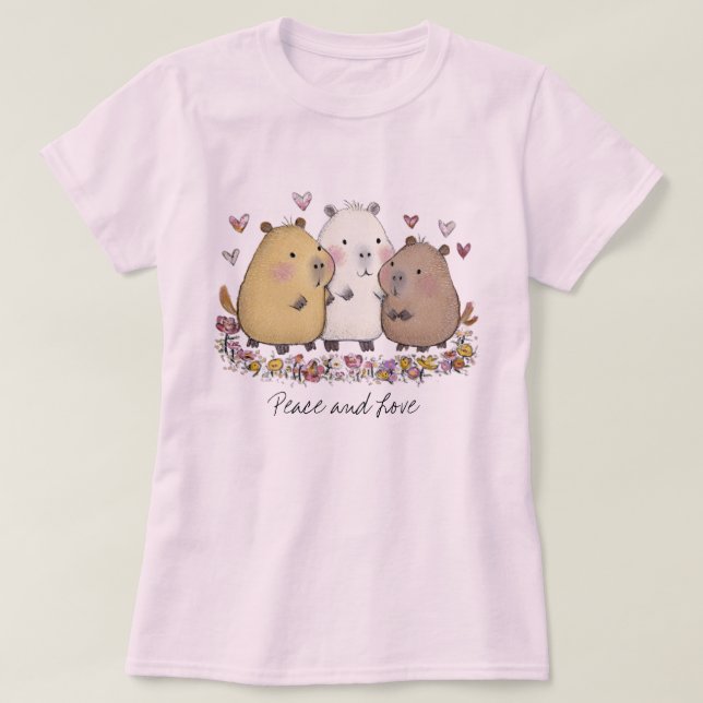 Peace and Love Capybara T-shirt (Design vorne)