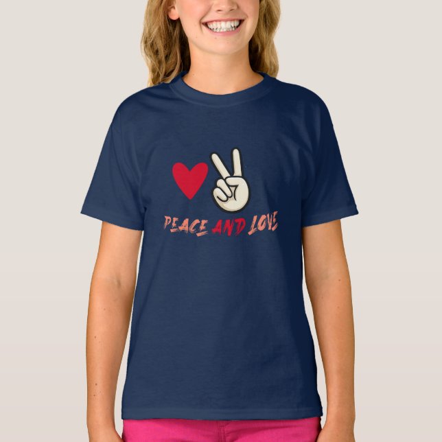 Peace and Love Girls’ T-Shirt | Cute Heart and Pea (Vorderseite)
