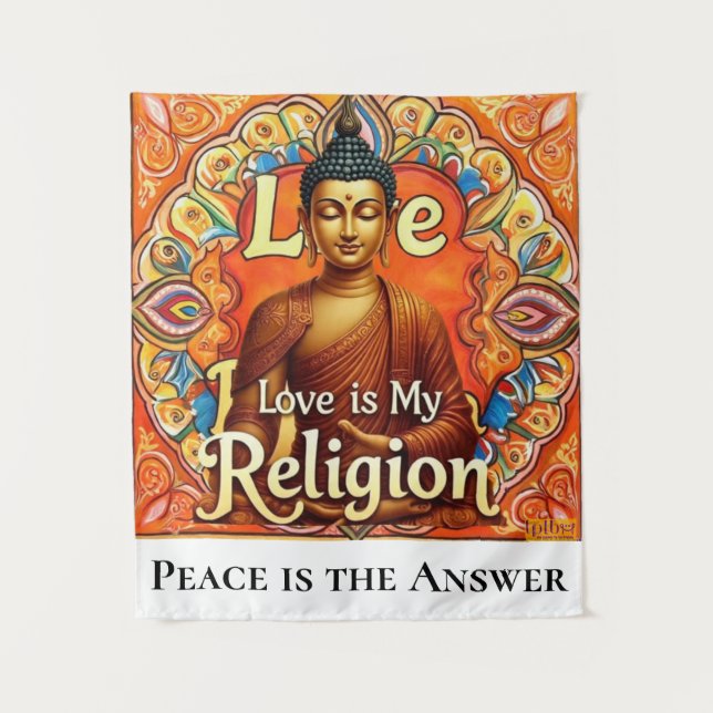 PEACE AND LOVE IS MY RELIGION WALL ART TAPESTRY WANDTEPPICH (Vorderseite)