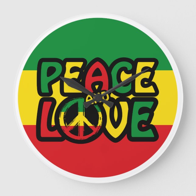 PEACE and LOVE, reggae style Große Wanduhr (Vorderseite)