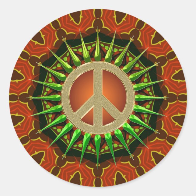 Peace Batik Floral Geometry Runder Aufkleber (Vorderseite)