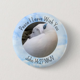 Peace Bible Verse Dog Foto in Light Blue Sky Button