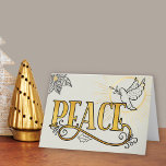 Peace Black Gold Typografy Radiant Dove Business Feiertagskarte<br><div class="desc">Typografie-Design mit Skizzen in Schwarz und Gold. PEACE ist mit Vintagen Wirbel, Zuhause an einer Taube mit Olivenzweig, strahlt goldenes Licht. Das Design ist komplett mit Kontur Zeichnungen von Poinsettia und heiligen Blatt. Die Nachricht im Inneren ist vollständig editierbar und lautet derzeit "Herzlichen Glückwunsch für die Feriensaison und das neue...</div>