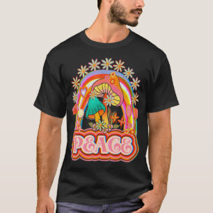 Peace Bleibe Trippy Hippie Rainbow Mushroom Groovy T-Shirt