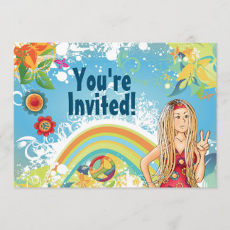 Peace Blond Hippie Girl Blume Einladung zum Geburt