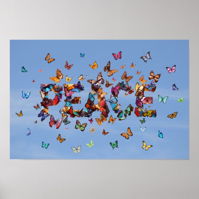 PEACE Blue Sky Butterflies | Motivational Hope Art Poster (Vorne)