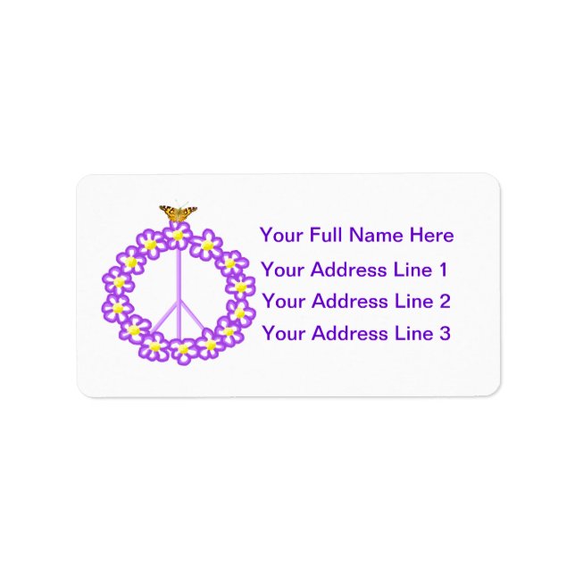 Peace Blume Butterfly Address Label Adressaufkleber (Vorne)