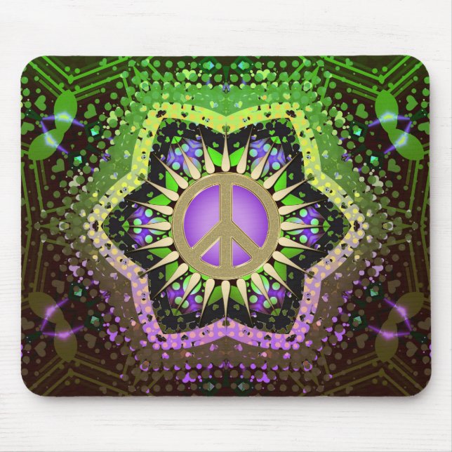 Peace Blume Power Lila+Green Mousepad (Vorne)