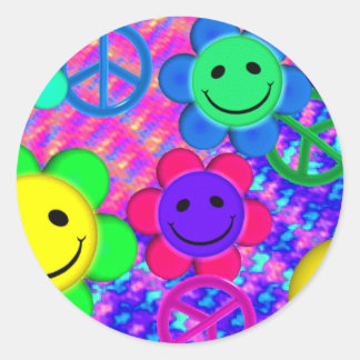 Peace Blume Smilies Runder Aufkleber