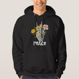 Peace Blume und Skelett Hand Peace Sign Retro B Hoodie