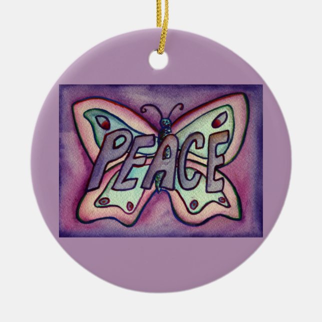 Peace Butterfly Word Kunstschatz Vernissage Keramik Ornament (Vorne)