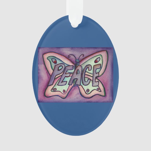 Peace Butterfly Word Kunstschatz Vernissage Ornament (Vorderseite)