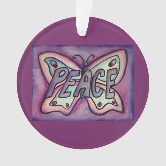Peace Butterfly Word Kunstschatz Vernissage Ornament (Vorderseite)