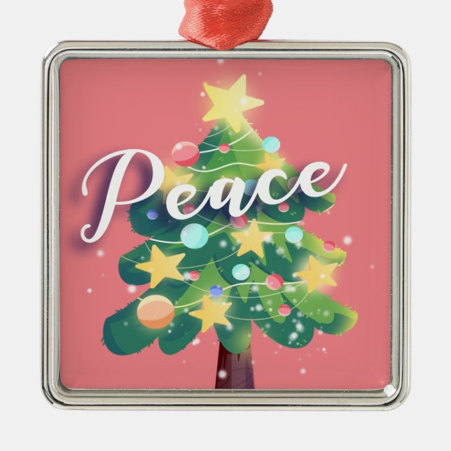 Peace Carton Weihnachtsbaum Rosa Metalldekoration Ornament Aus Metall (Vorne)