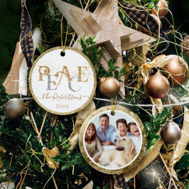 Peace Christmas Gold in Silver Glitzer Family Foto Keramik Ornament