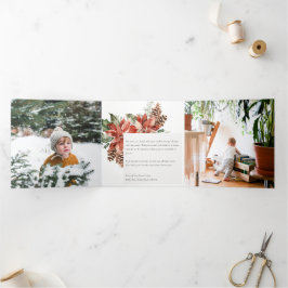 Peace Christmas Poinsettia Pinien 3 Foto Wasserfar Dreifach Gefaltete Urlaubskarte