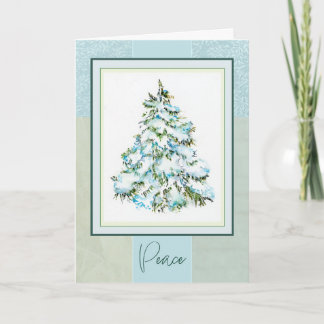 Peace Christmas Tree Snow Watercolor Faltkarte Feiertagskarte