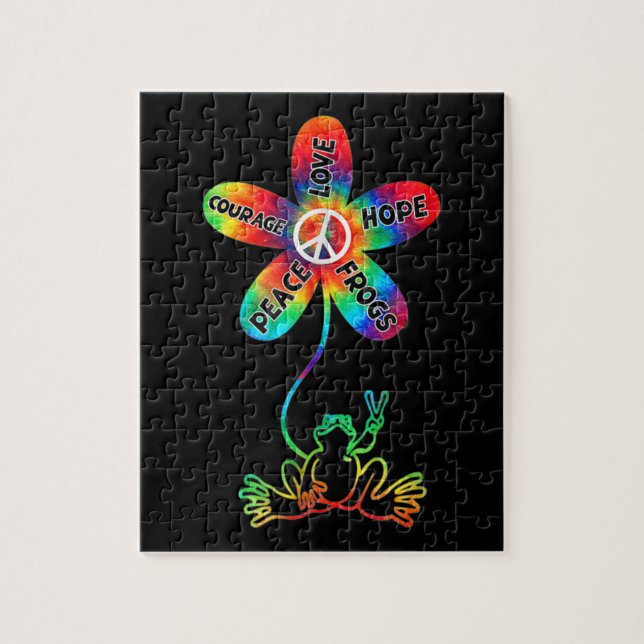 Peace Courage Liebe Hope Frogs Hippie Puzzle (Vertikal)
