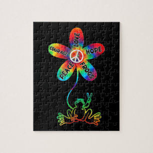 Peace Courage Love Hope Frogs Hippie Puzzle