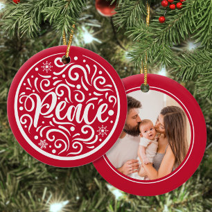 Peace Custom Family Foto Weihnachtsfeiertag Rot Keramik Ornament