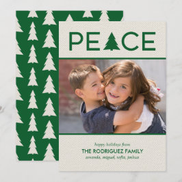 Peace Custom Foto Holiday Tree Green Beige Feiertagskarte