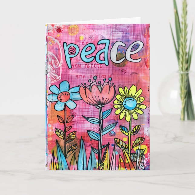 *~**~ PEACE Doodle Art farbenfrohe whimsistische B Dankeskarte (Vorderseite)